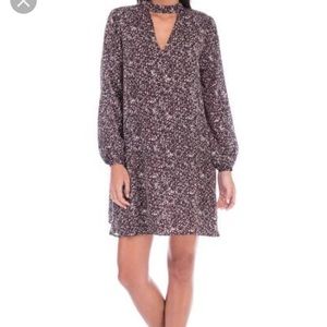 Bobeau V Neck Choker Long Sleeve Dress